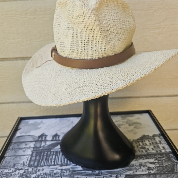 Allsaints straw hat natural with brown leather band with tags flawed - Picture 6 of 12